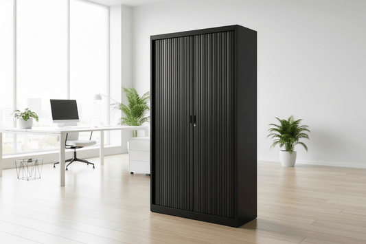 Circulaire Roldeurkast Zwart 4 Legborden 195x120x45 cm | Circufair - Kasten