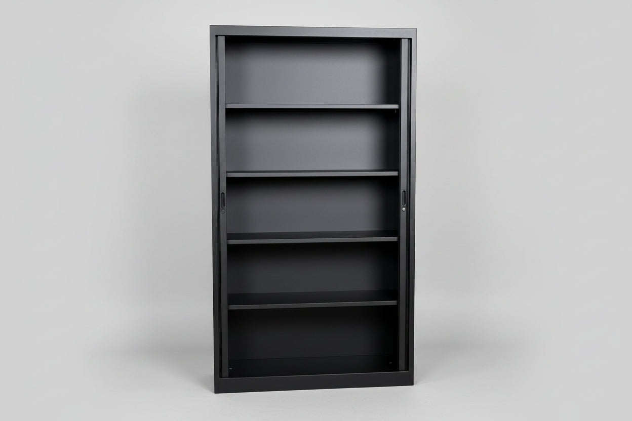 Circulaire Roldeurkast Zwart 4 Legborden 195x120x45 cm | Circufair - Kasten