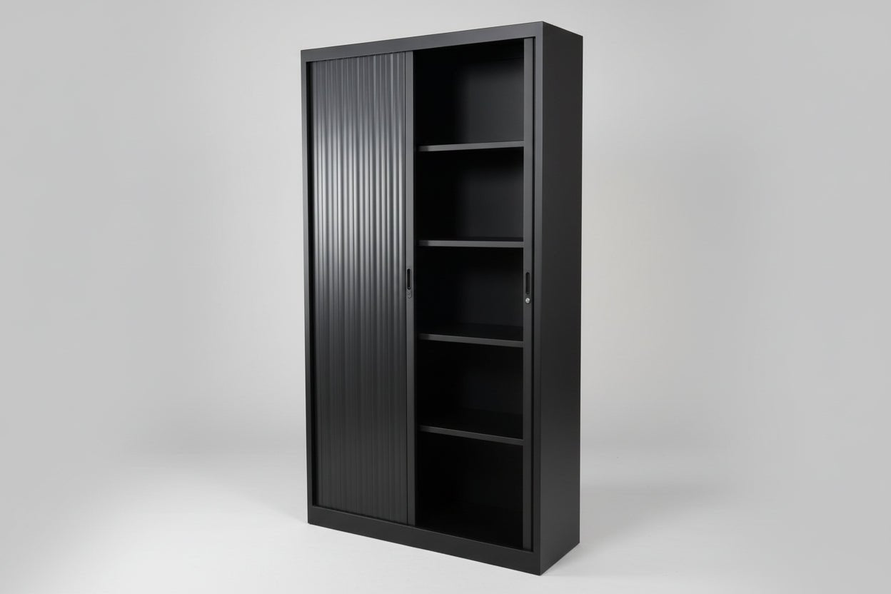 Circulaire Roldeurkast Zwart 4 Legborden 195x120x45 cm | Circufair - Kasten
