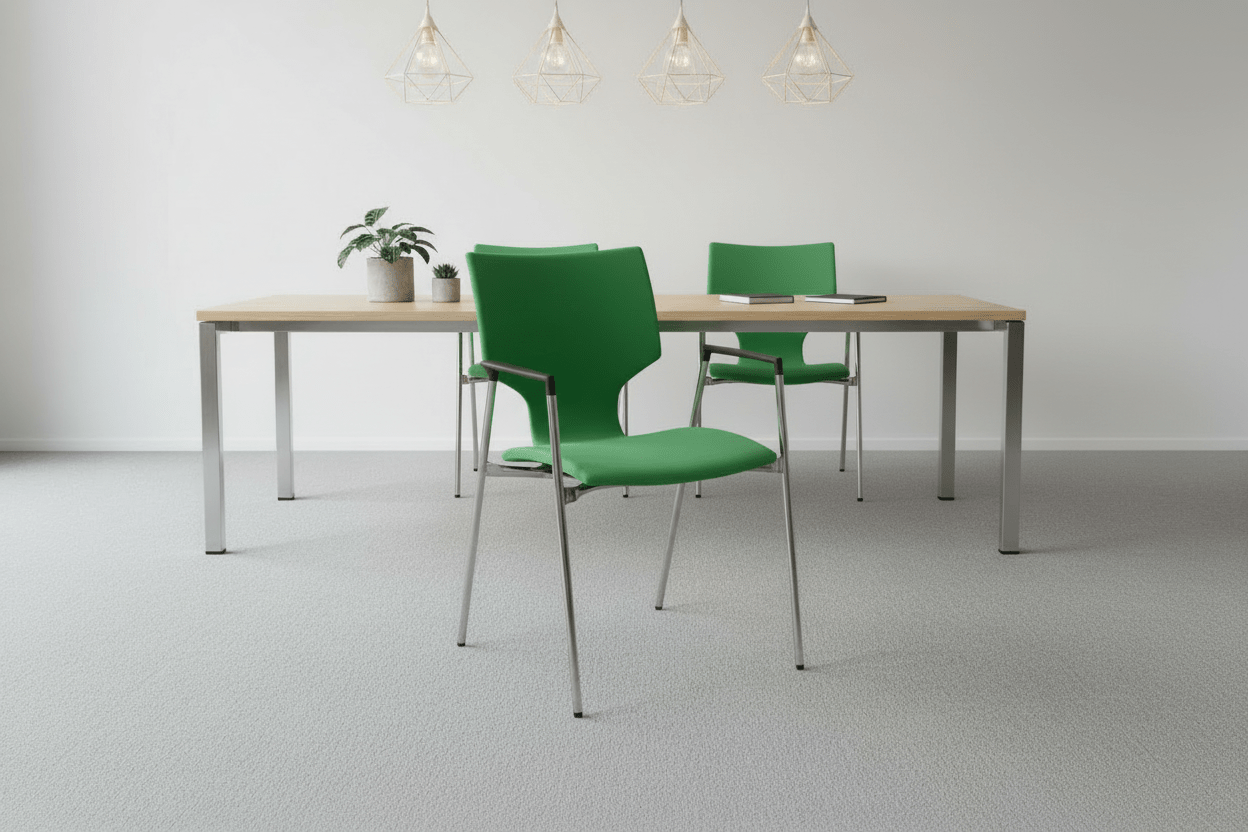 Circulaire Vergaderstoel Casala Groen Gestoffeerd Verchroomd Frame Stapelbaar | Circufair - Vergaderstoelen