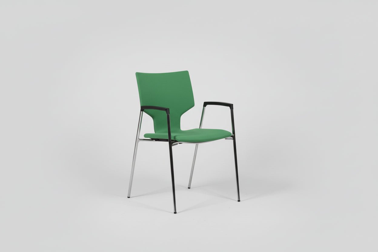 Circulaire Vergaderstoel Casala Groen Gestoffeerd Verchroomd Frame Stapelbaar | Circufair - Vergaderstoelen