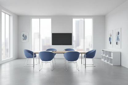 Circulaire Vergaderstoel Deberenn Giro Blauw Vilt Verchroomd Sledeframe | Circufair - Kantoorstoelen