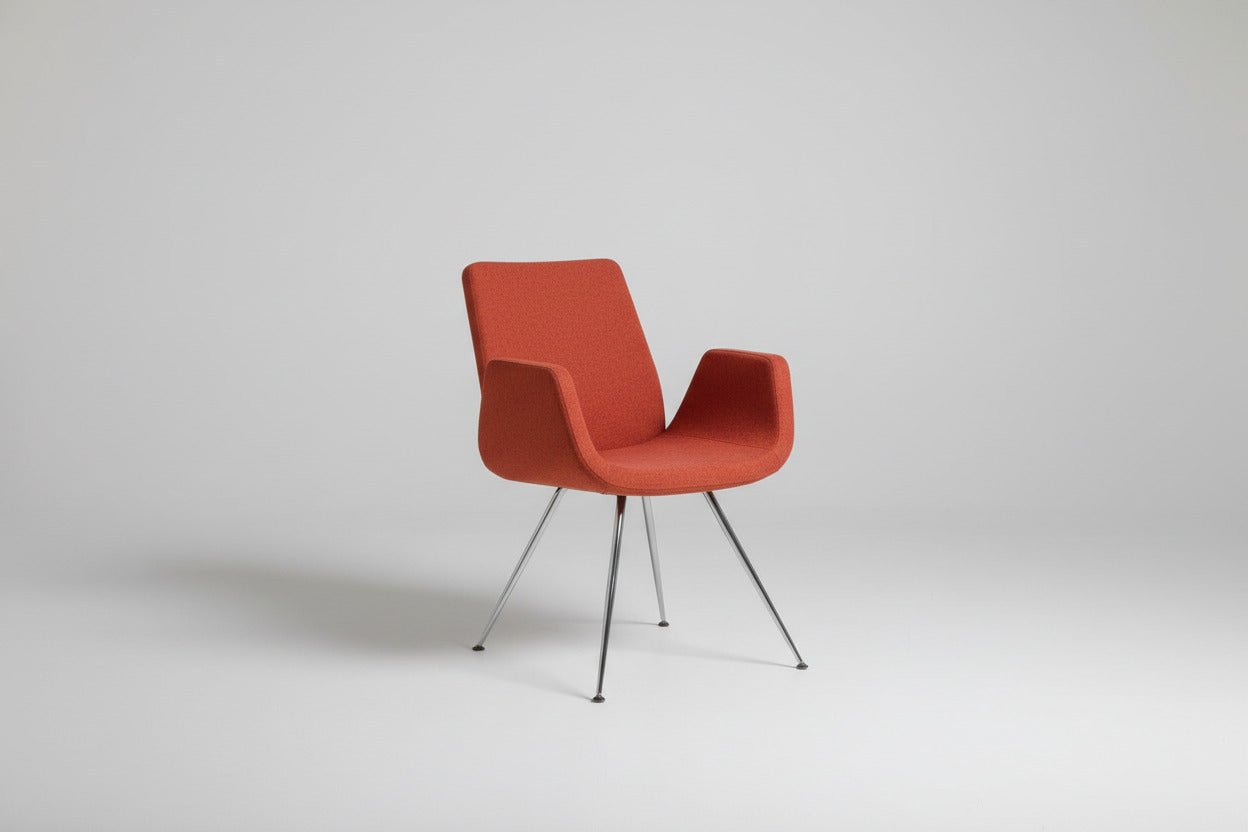 Circulaire Vergaderstoel Deberenn Rood Vilt Verchroomd Frame Armleggers | Circufair - Kantoorstoelen
