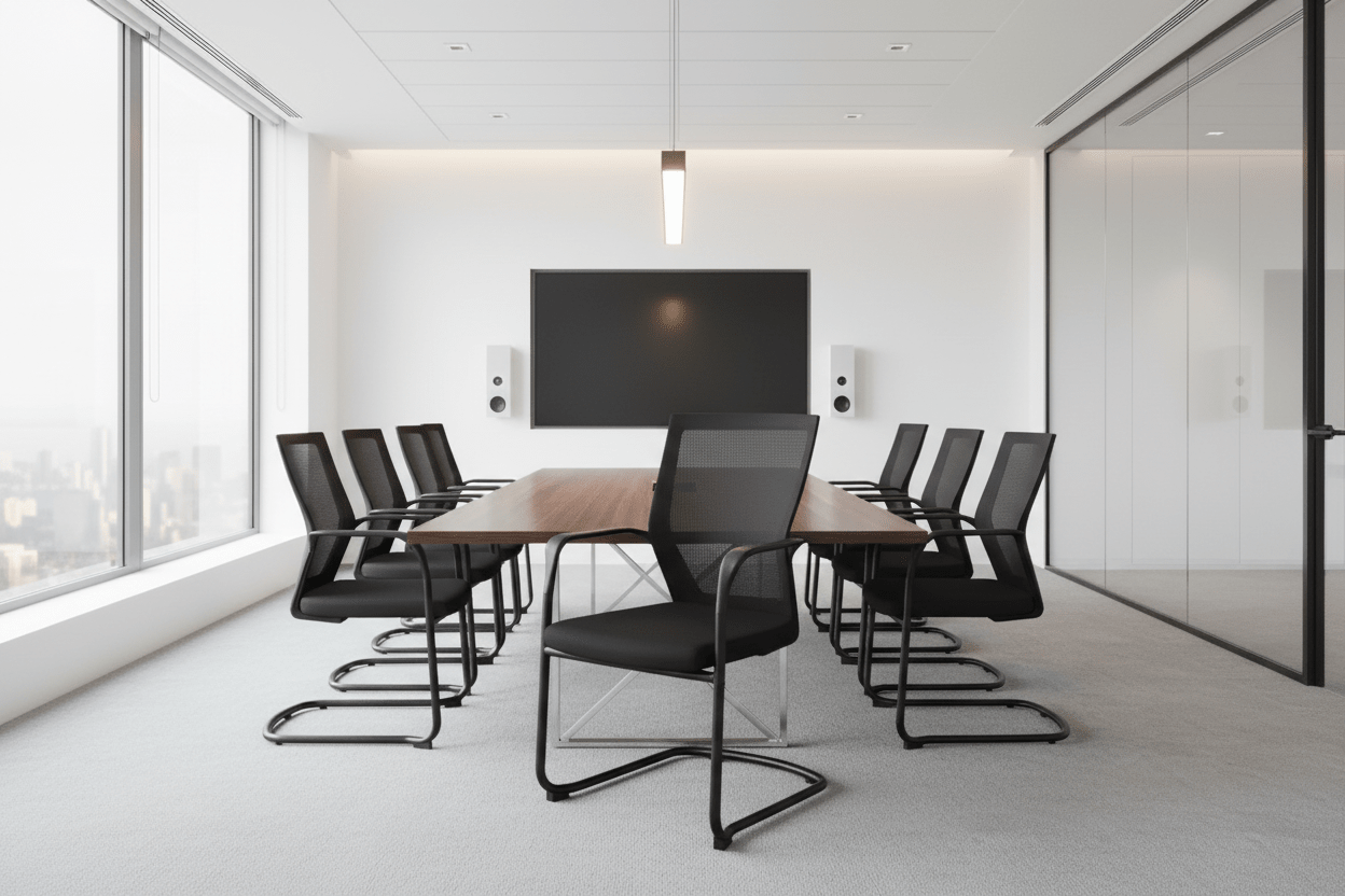 Circulaire Vergaderstoel Zwart Mesh Sledeframe Stapelbaar | Circufair - Vergaderstoelen